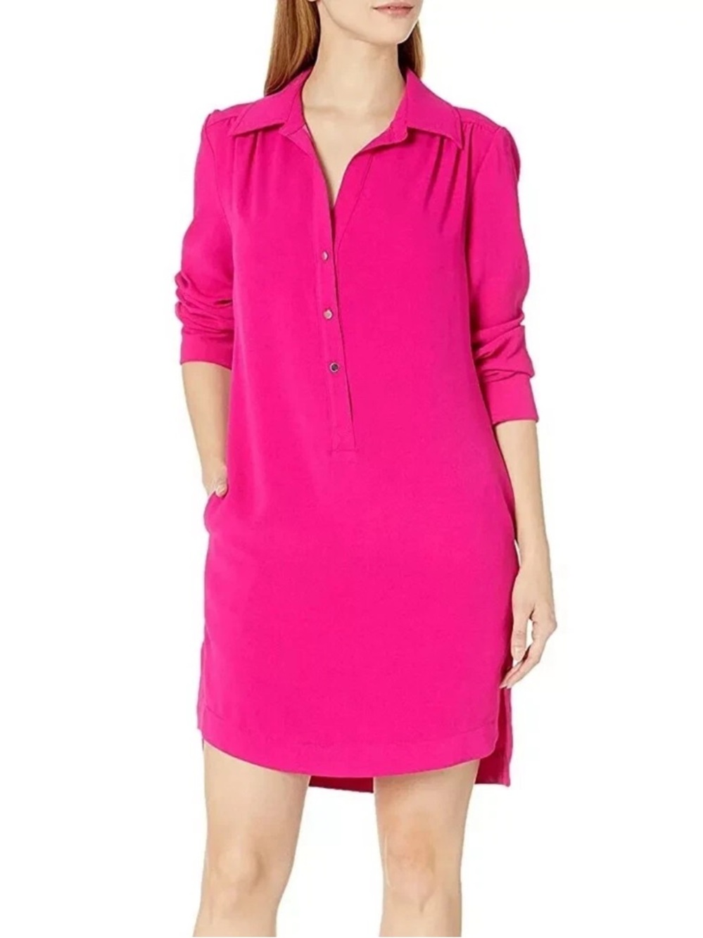Trina Turk Long Sleeve Shirt Dress Le Vin Rouge L
